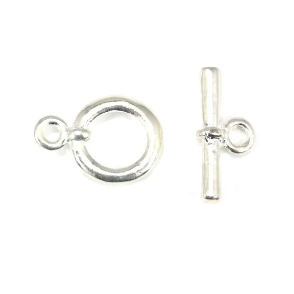 Toggle OT clasp in smooth metal, silver color, 15mm x 2pcs
