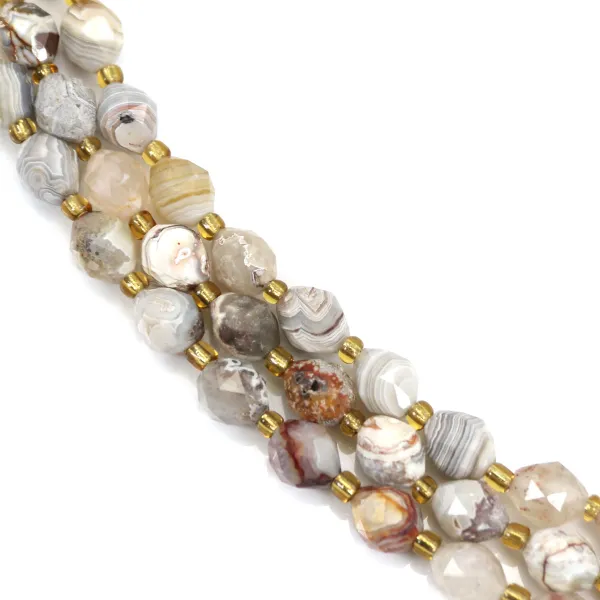 Ágata crazy lace (Ágata mexicana) verde facetada 6x8mm x 38cm (37 piezas)