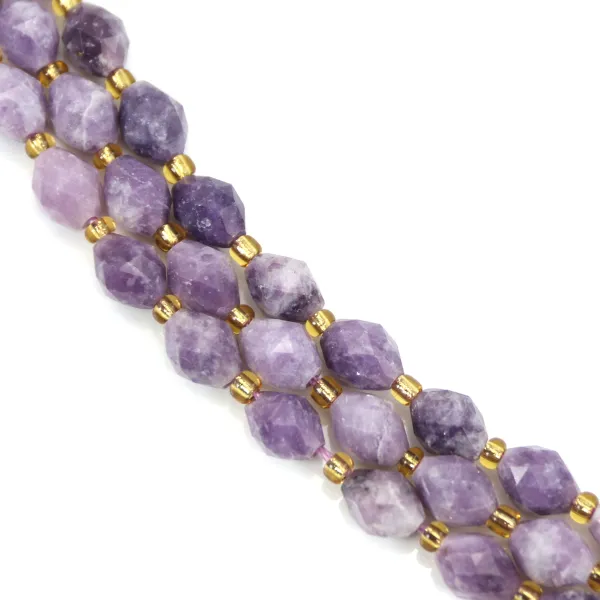 Lepidolita facetada en forma de oliva de 6x8 mm x 39 cm.