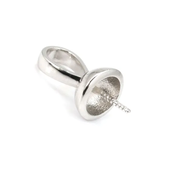 Bail for half-drilled pearl - 14mm - Rhodium plated 925 silver x 1pc