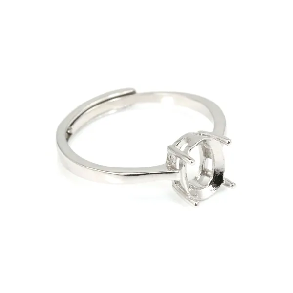 Adjustable ring for oval cabochon setting 6x8mm - Rhodium-plated 925 Silver x 1pc