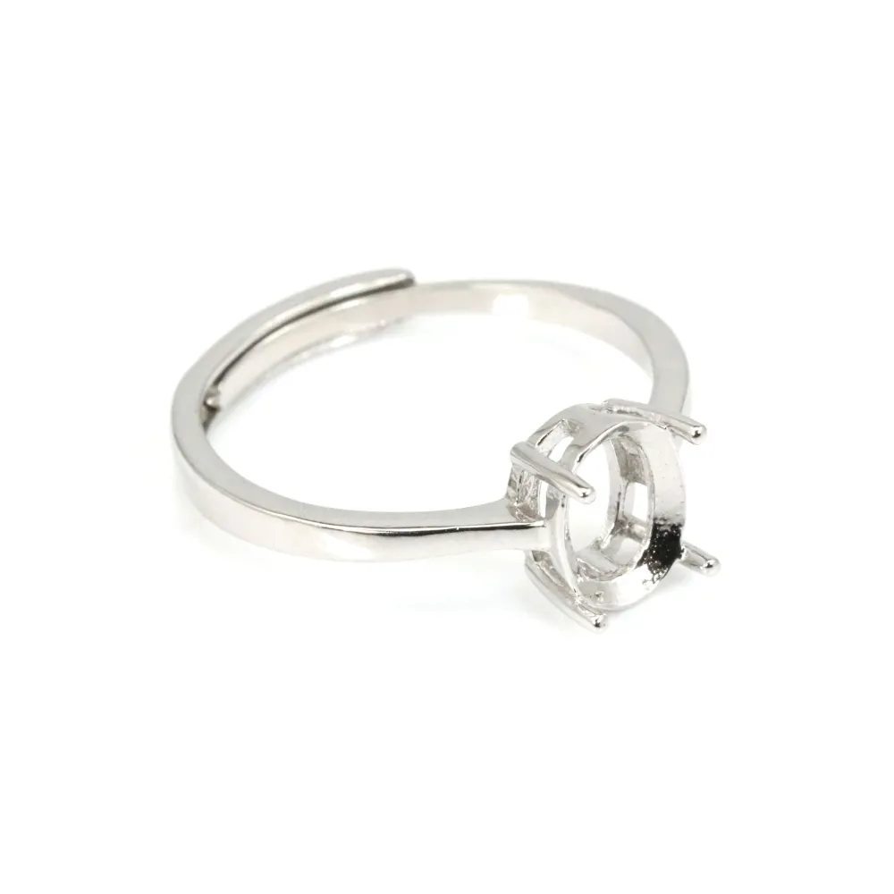 Bague réglable pour serti cabochon ovale 6x8mm - Argent 925 rhodié x 1pc