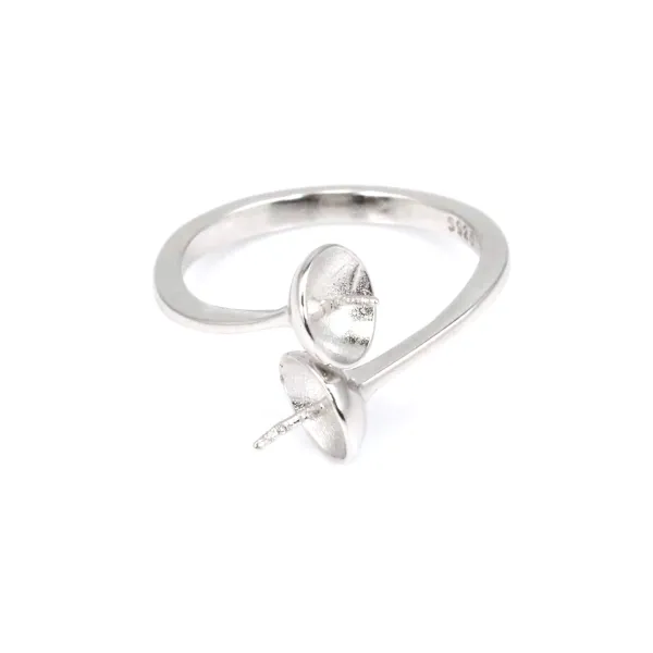 Adjustable double half drilled ring - Rhodium-plated 925 silver x 1pc