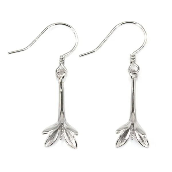 Ohrringhaken mit Blumenperle halb durchbohrt - 33mm - Rhodiniertes Silber 925 x 2 Stück