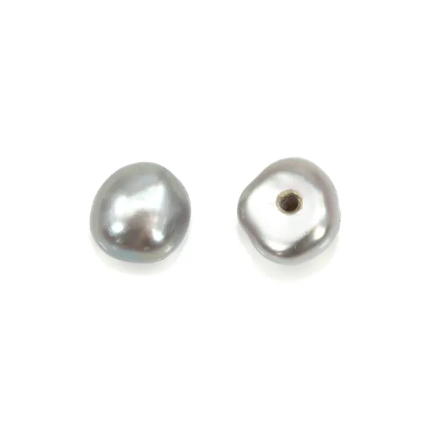 Perlen aus Süßwasserzucht, semi-perforiert, grau, Knopf, 3.5-4mm x 4 Stück.