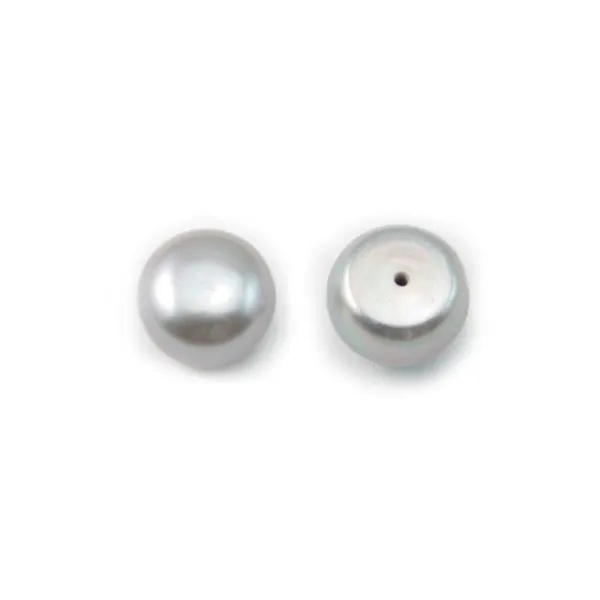 Pérolas de água doce, semi-perfuradas, cinza, botão, 3.5-4mm x 4 peças