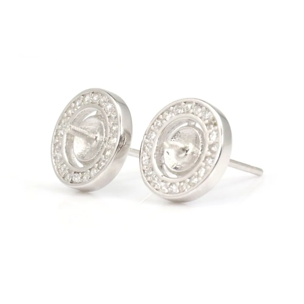 Ohrstecker rund Silber 925 rhodiniert & Zirkonia 10mm Fassung 4mm x 2 Stück