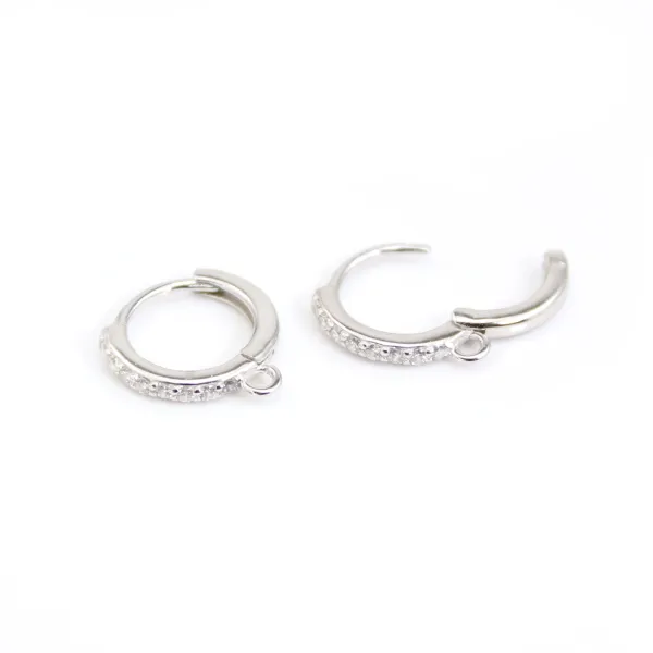 Creole Dormeuse 12mm with rhinestones - cubic zirconia & Rhodium-plated Sterling Silver x 2pcs