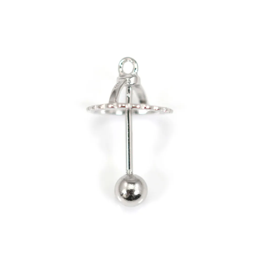 Ciondolo corona per perla completamente forata (8mm) - 15mm - Argento 925 rodio x 1pz