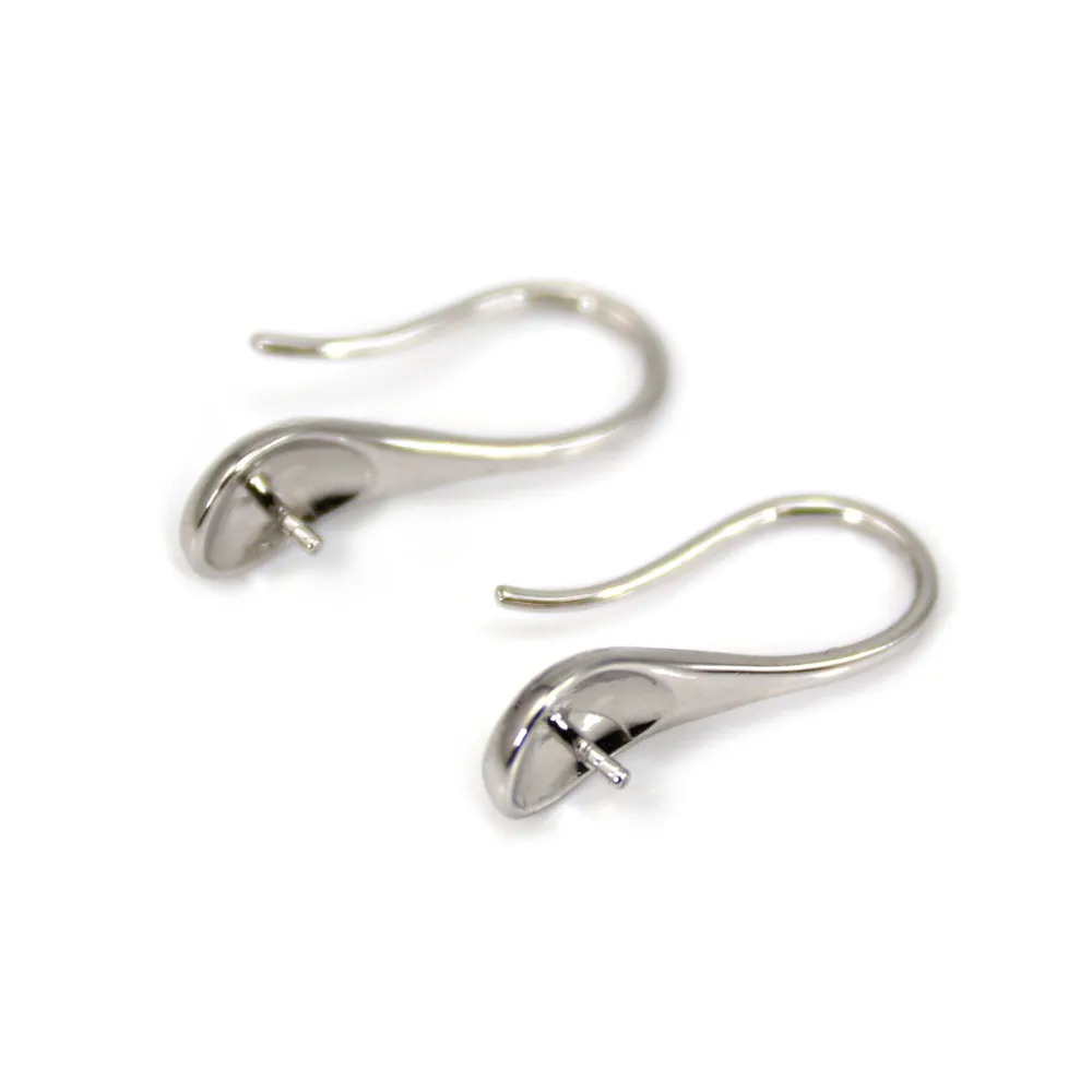 Stylized hook for semi pierced - 20mm - Rhodium-plated 925 silver x 2pcs