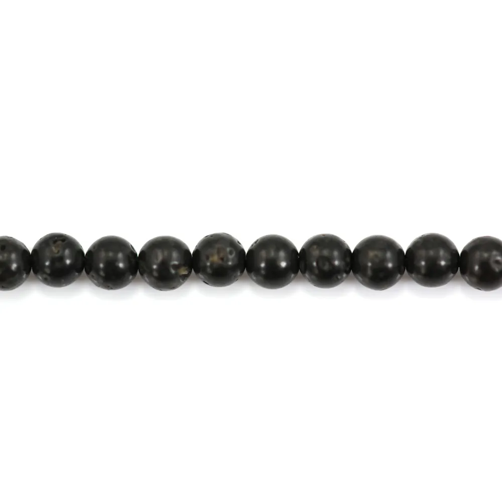 Lot De 25 Perles Rondes En Pierre De Lave Naturelle Noire De 6mm