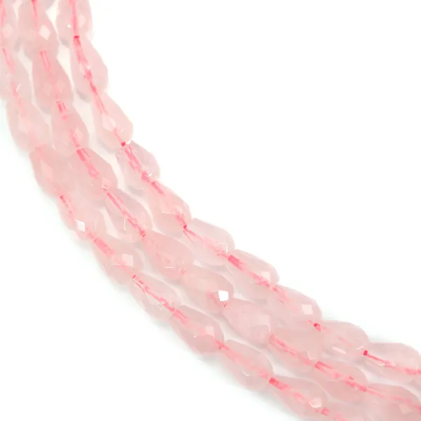 Quartzo rosa gota facetada 6x9mm x 39cm