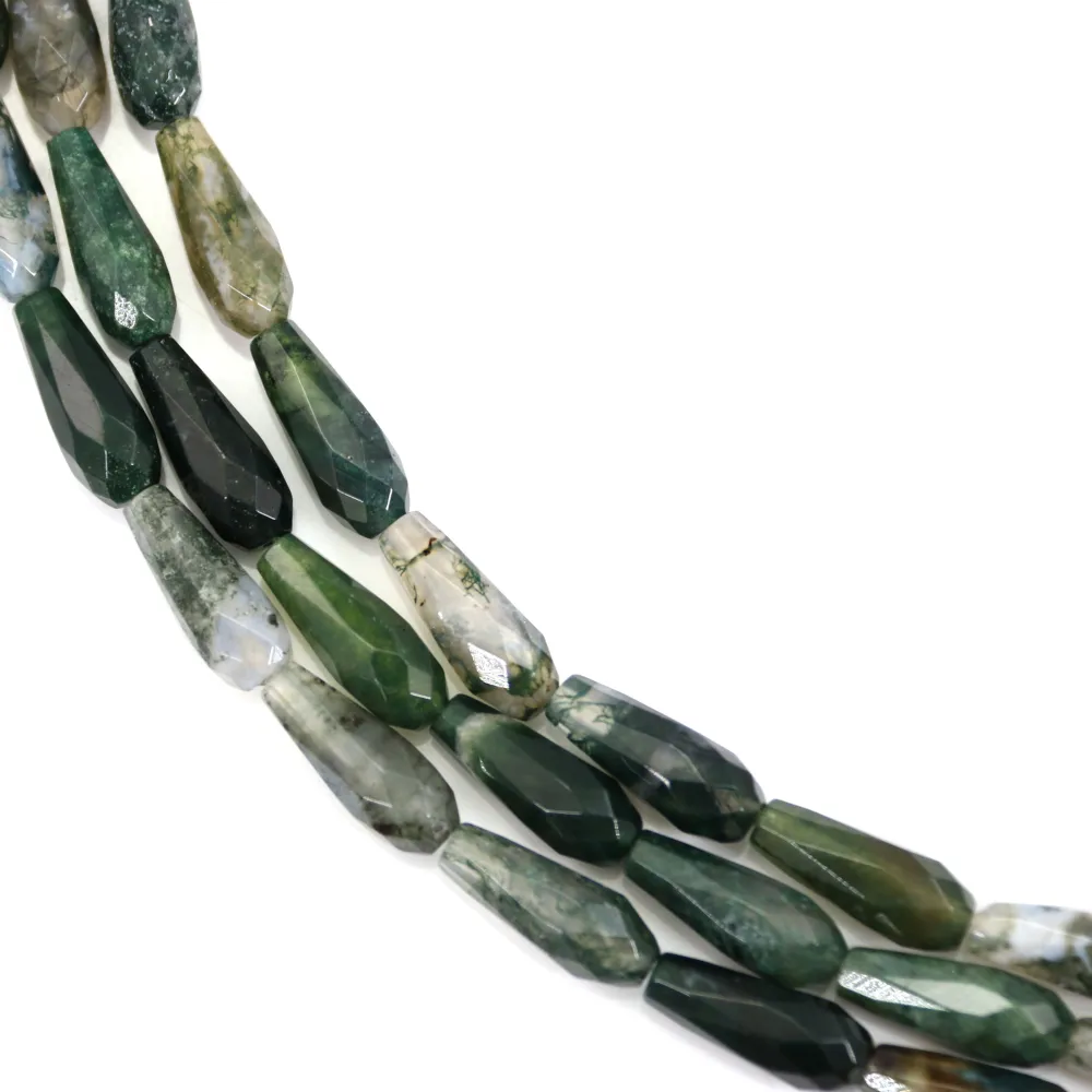 Faceted drop-shaped moss agate 6x16mm x 39cm