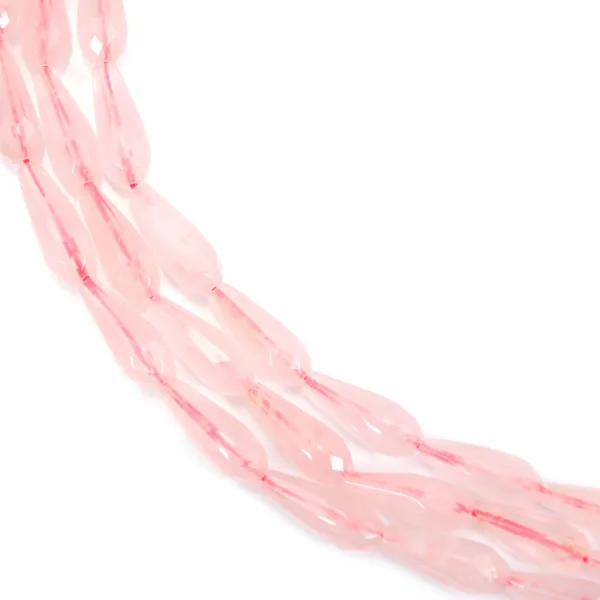 Quartzo rosa gota facetado 6x16mm x 40cm