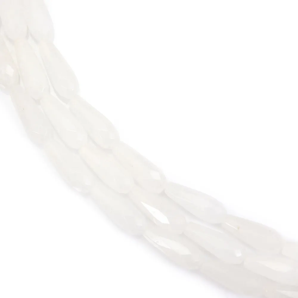 Jade branco gota facetado 6x16mm x 39cm