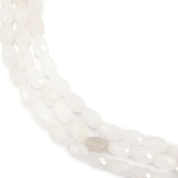 White faceted drop-shaped jade 6x9mm x 39cm