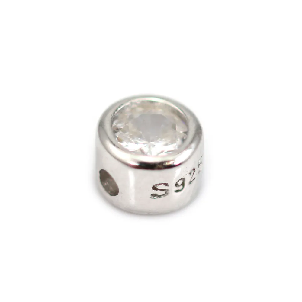 Intercalaire redondo de strass de 4mm - circonia cúbica e Prata 925 rodinada x 1 unidade