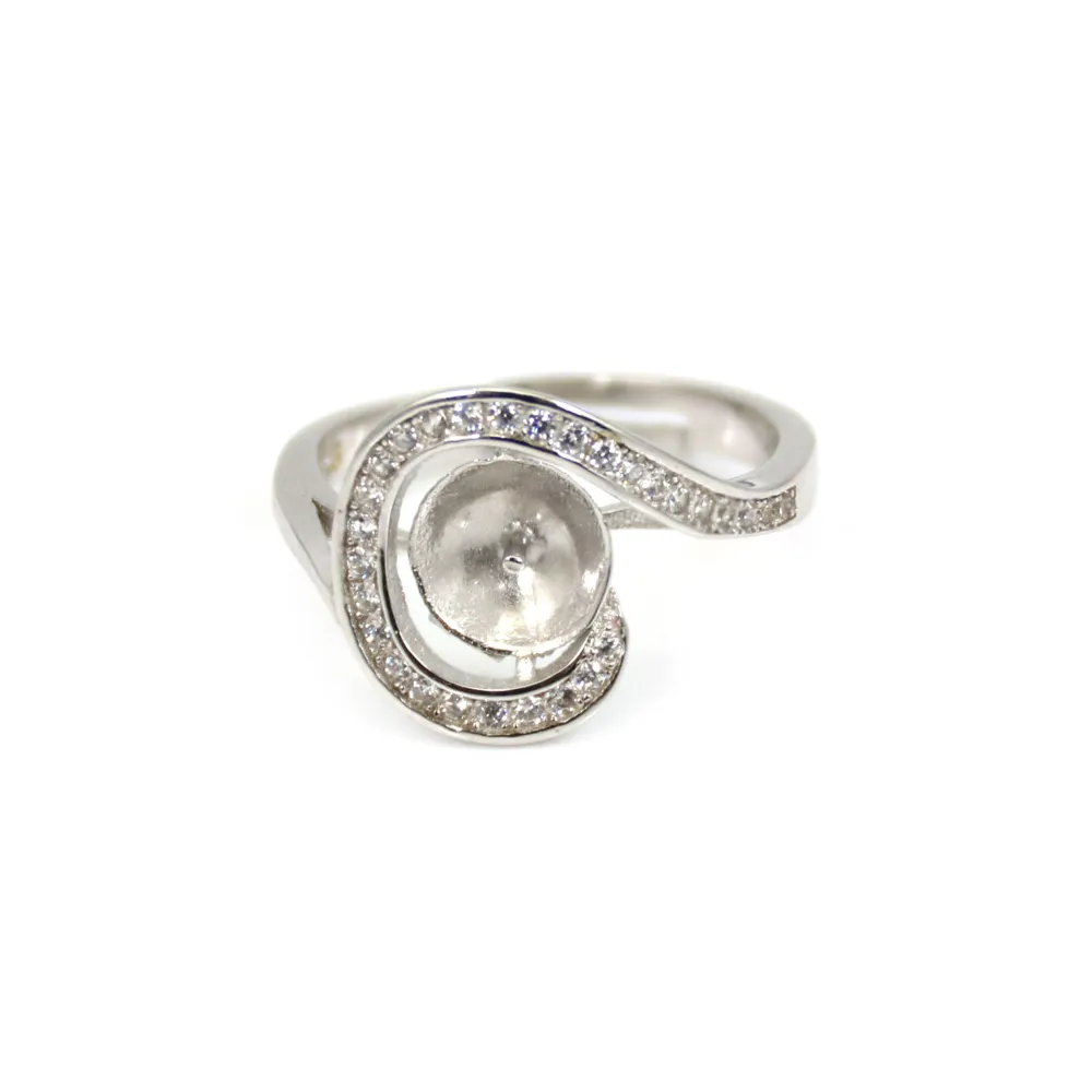 Bague réglable spirale strass pour semi percée - oxyde de zirconium & Argent 925 rhodié x 1pc