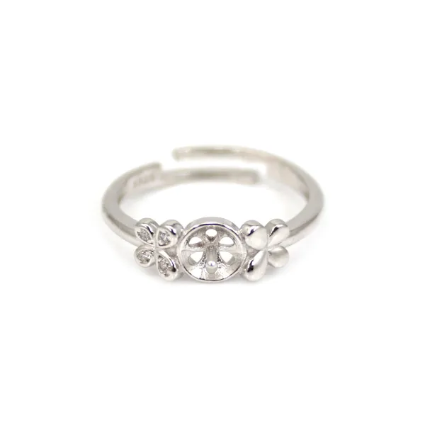 Anillo ajustable de mariposa para semi perforado - circonita cúbica y Plata de ley 925 rodinada x 1ud.