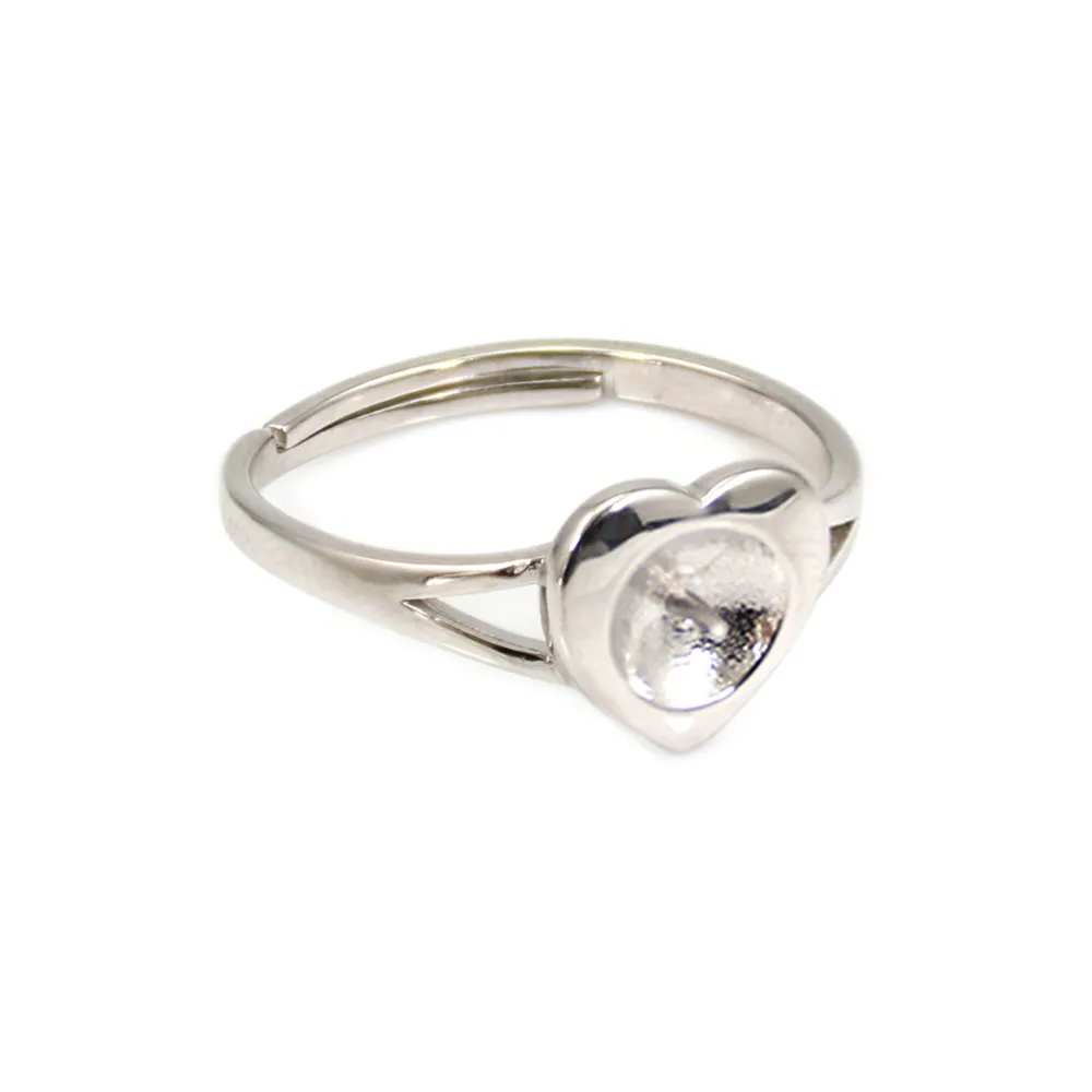 Bague réglable coeur pour semi percée - Argent 925 rhodié x 1pc
