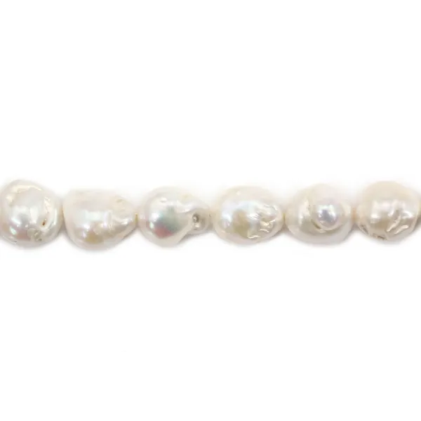 Perlas de agua dulce cultivadas, blancas, barrocas, 13-15mm x 40cm