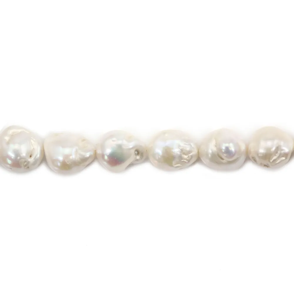 Perlas de agua dulce cultivadas, blancas, barrocas, 13-15mm x 40cm