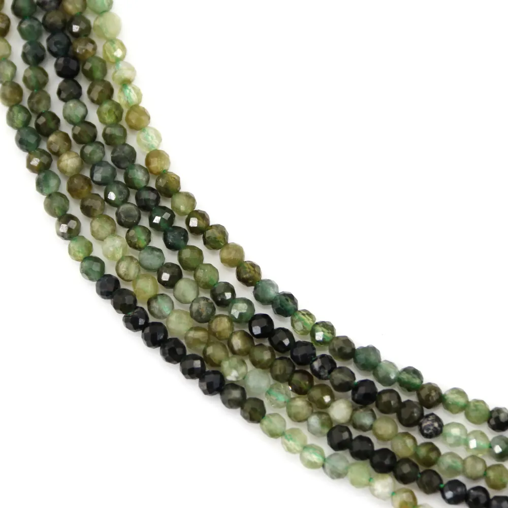 Turmalina verde degradada redonda facetada 3mm x 39cm
