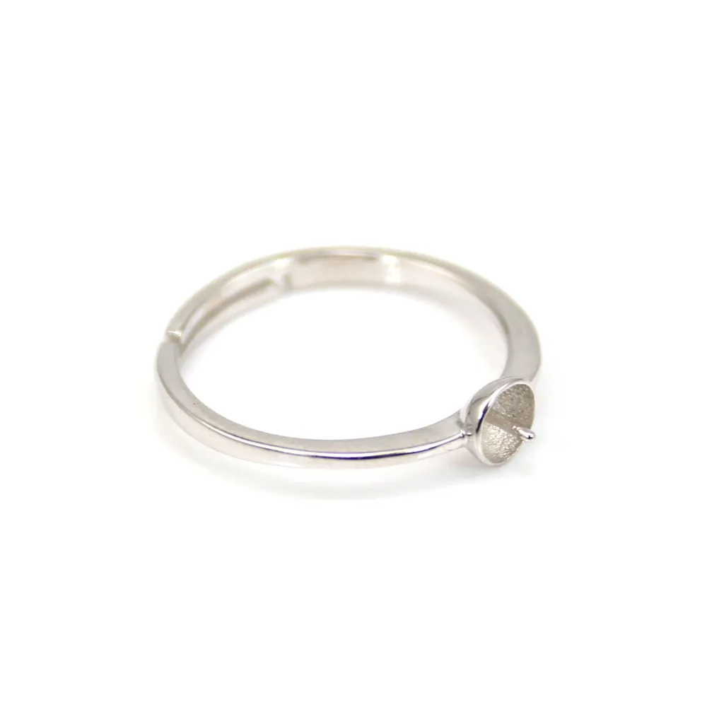 Adjustable thin ring for semi pierced - Rhodium plated 925 silver x 1pc