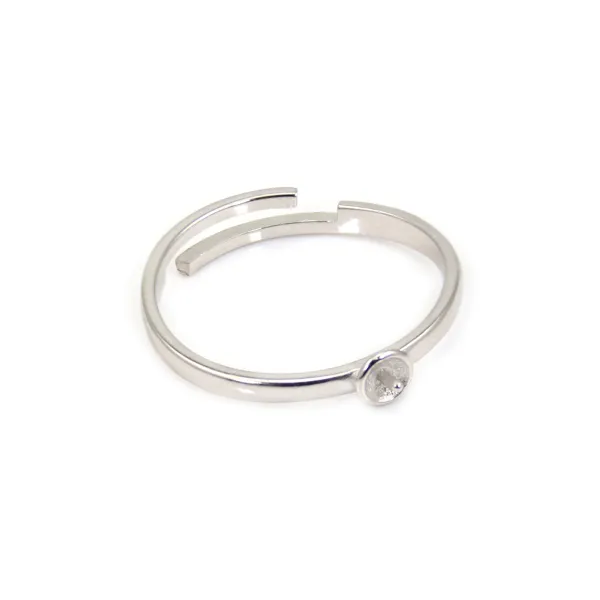 Adjustable simple ring for semi pierced - Rhodium-plated 925 silver x 1pc
