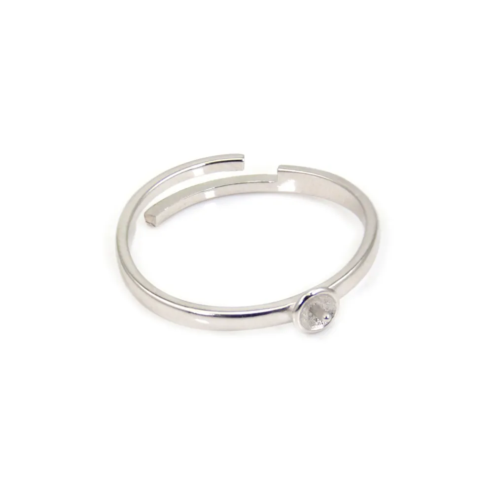 Anello regolabile semplice per semi percée - Argento 925 rodio x 1pc
