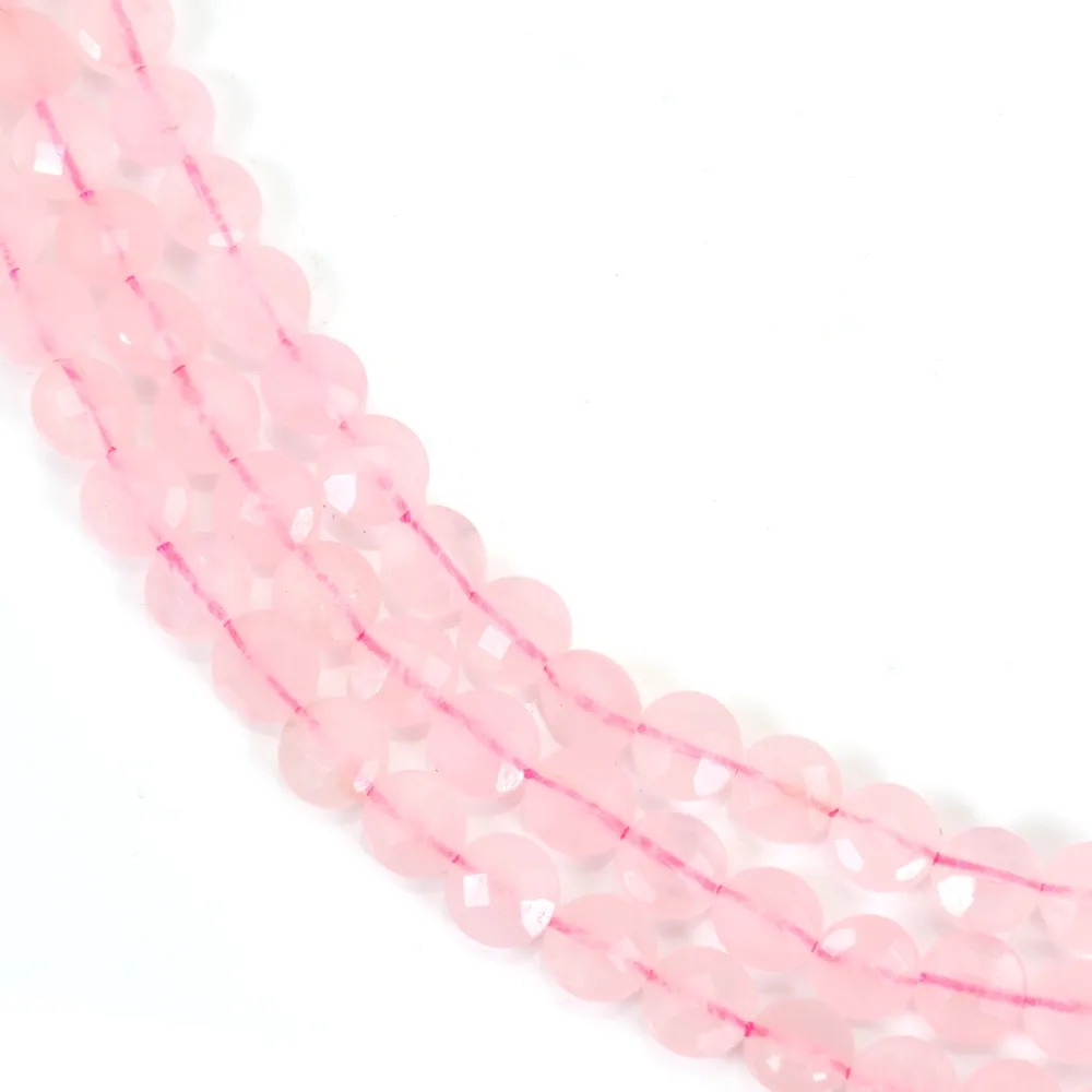 Quartzo rosa, em forma redonda facetada e plana, 6mm x 40cm