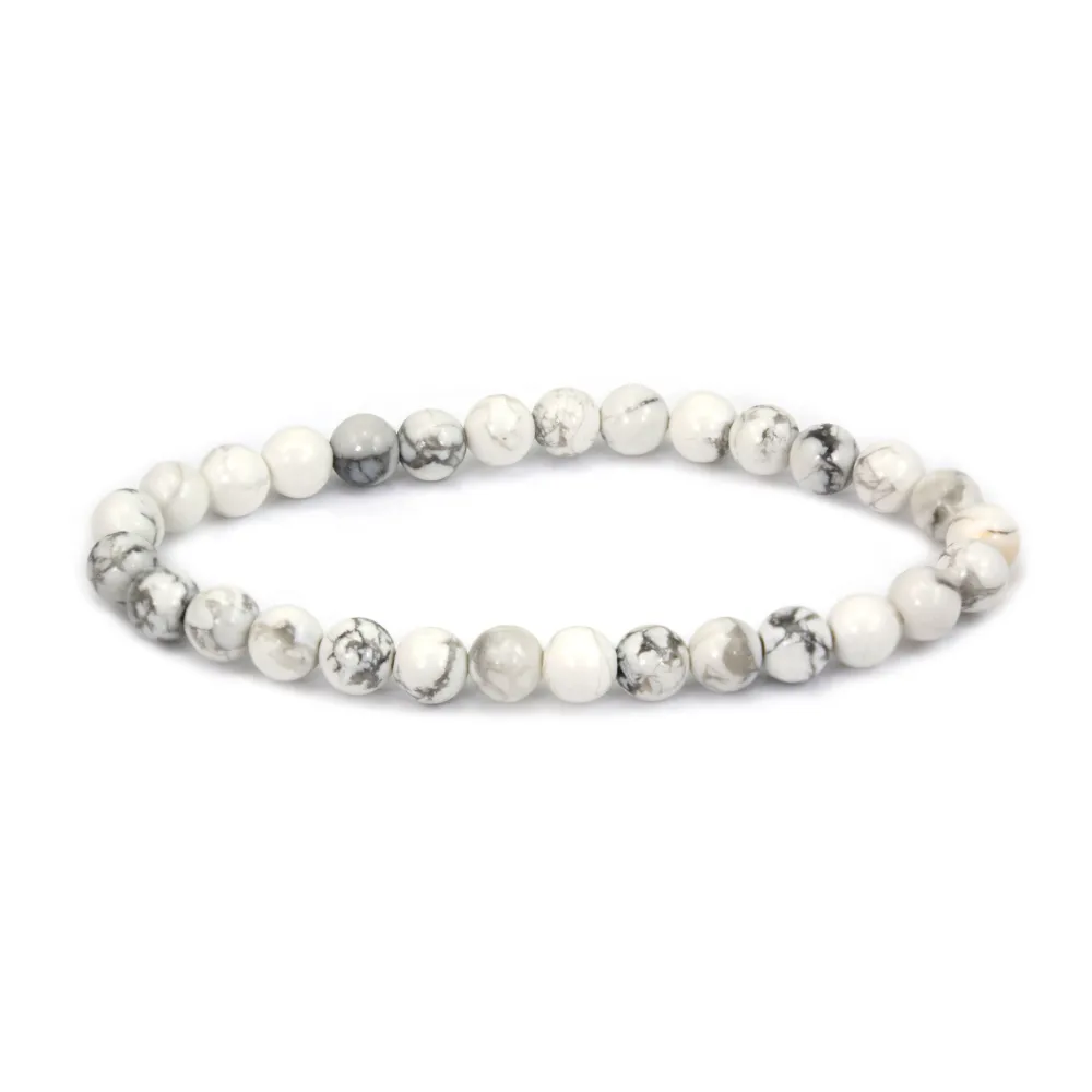 Pulseira de Howlita redonda 6mm - Elástico x 1 unidade
