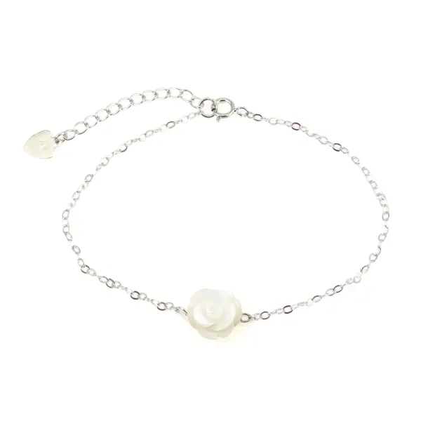 Pulseira corrente prateada 925 flor em madre pérola branca