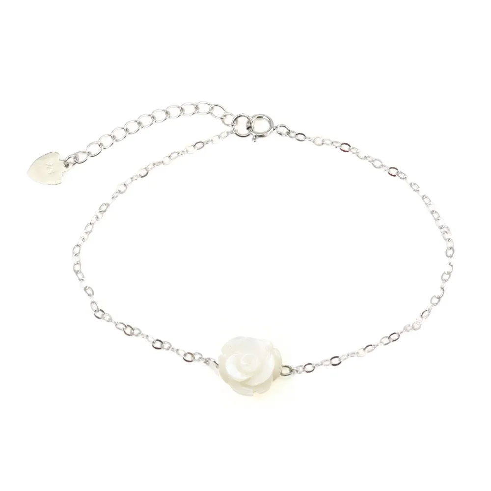 Armband Silberkette 925 Blumenperle in Weiß