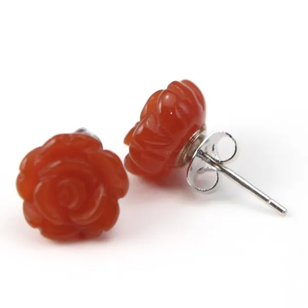 Ohrringe: rote Achatblume & 925er Silber 10mm x 2 Stücke