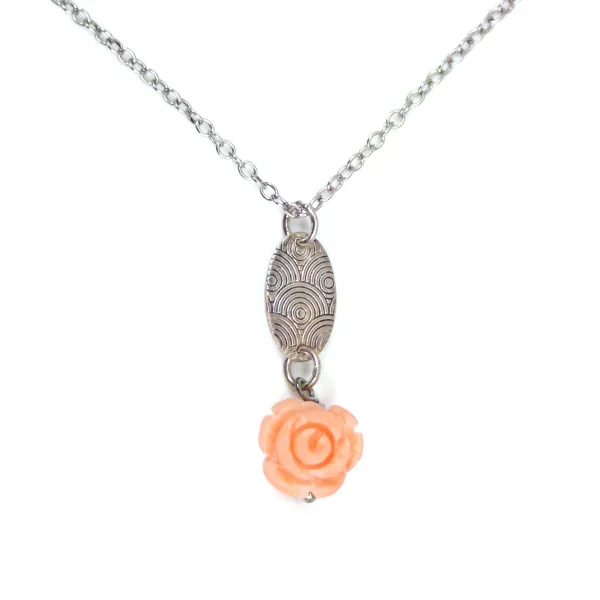Collier chaîne bambou de mer rose fleur - Argent 925 - 42cm