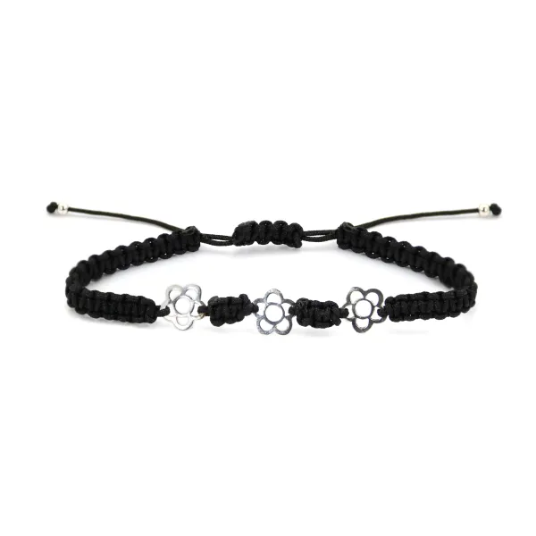 Armband Triple Blume - 925 Silber - Verstellbares Makramee x 1 Stk.