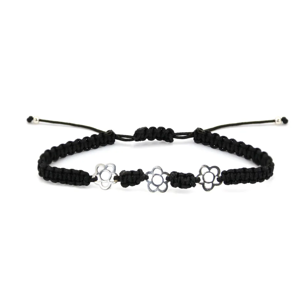 Pulsera Triple flor - Plata 925 - Ajustable macramé x 1ud