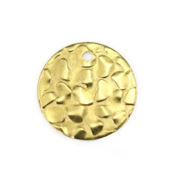 Breloque ronde à motif, en laiton brut 10mm x 10pcs