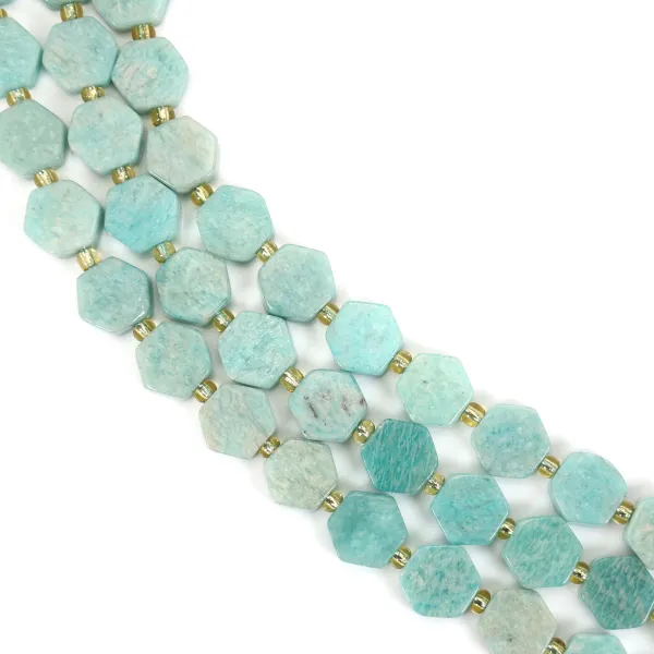 Amazonita de Perú hexagonal plana 14mm x 38cm (24 piezas)