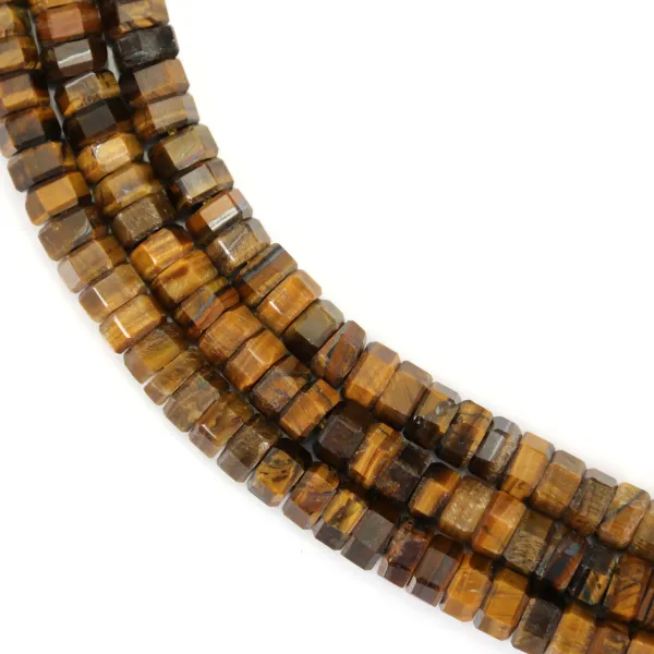 Olho de Tigre, disco hexagonal facetado, 3x6mm x 38cm.