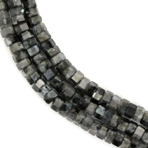 Faceted hexagonal Larvikite rondelle beads 3x6mm x 38cm