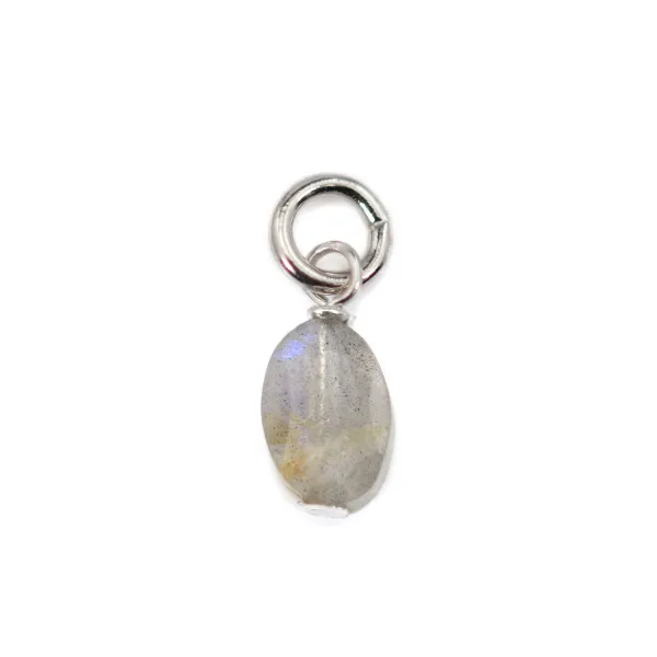 Breloque Labradorite ovale facettato 4x6mm - Argento 925 rodiato x 1pc