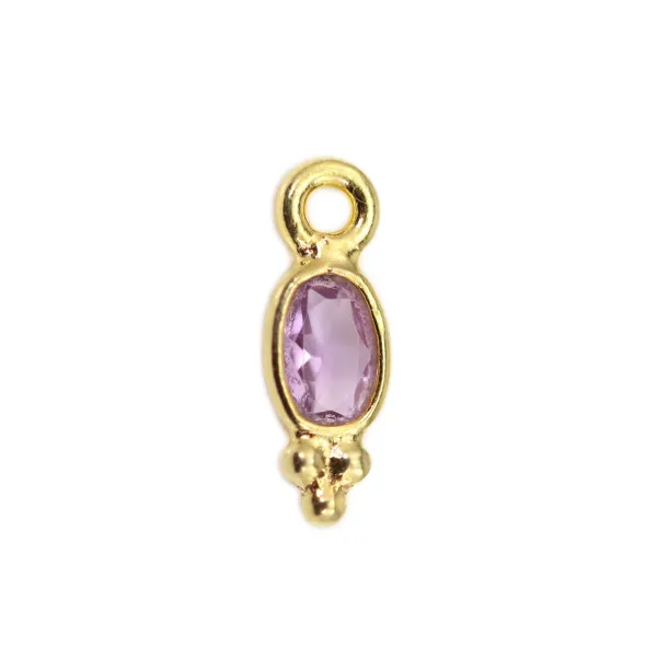 Faceted oval Amethyst charm set in 925 silver gold-plated with fine gold 4x11mm x 1pc