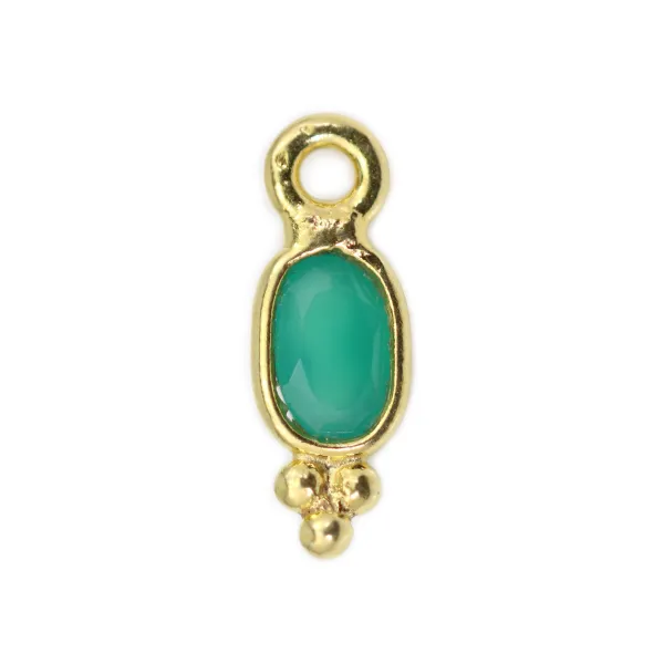 Green oval faceted agate charm set in 925 silver gold-plated with fine gold 4x11mm x 1pc