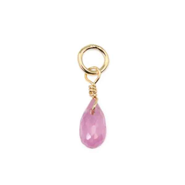 Colgante de zafiro rosa en forma de gota facetada de 3x5mm - Baño de oro x 1 pieza