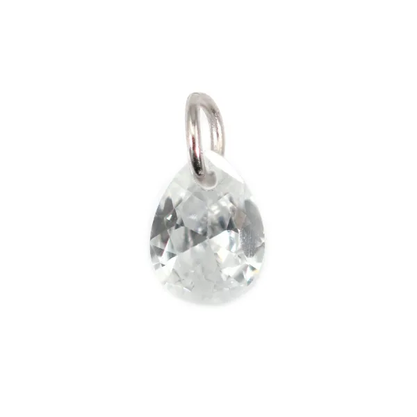 Colgante de gota facetada de circonio cúbico de 4x6 mm - Plata 925 rodinada x 2 unidades.