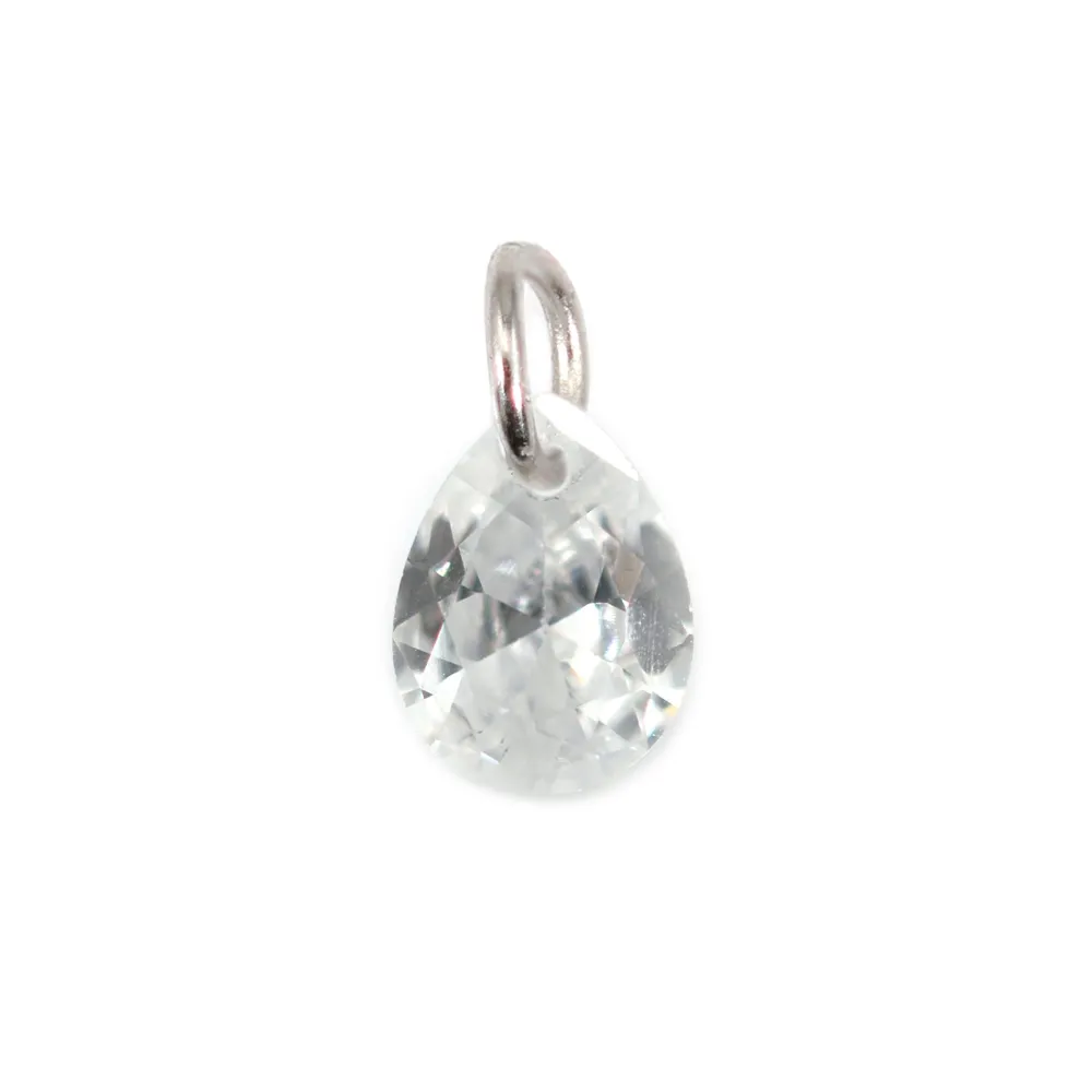 Zirconium oxide faceted drop charm 4x6mm - Rhodium-plated 925 silver x 2pcs