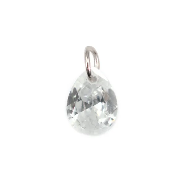 Charme Goccia sfaccettata in ossido di zirconio 6x8mm - Argento 925 rodio x 2 pezzi