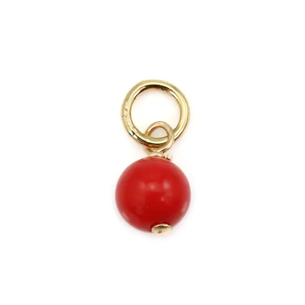 Charme in bambù di mare tinto di rosso, rotondo 4mm - Gold Filled x 1pz